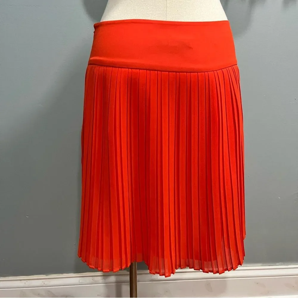 Ann Taylor Loft Orange Color Pop Pleated Fluid Skirt Size 2